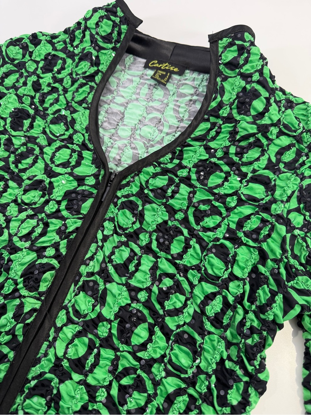 Cartise Green & Black Textured Zip Jacket 6 - Picture 3 of 10